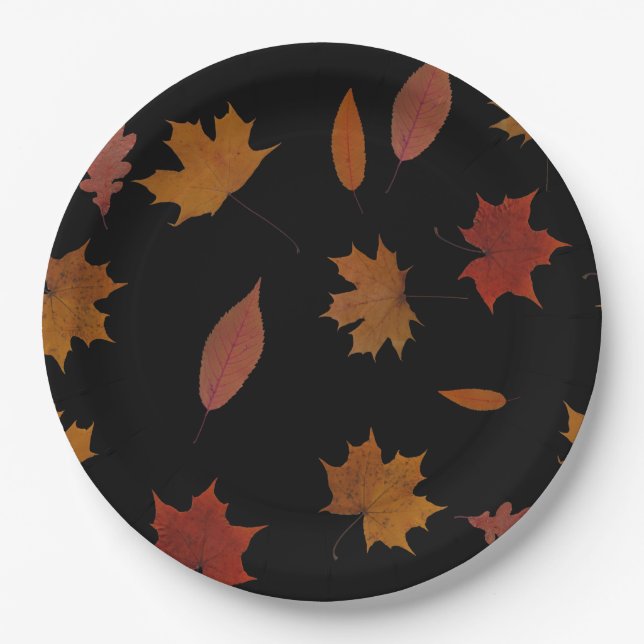 Autumn Leaves Photographic on Custom Colour Paper Plate (Front)