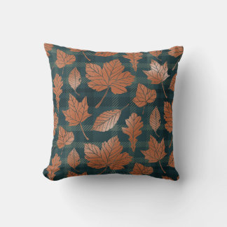 Autumn Leaves Plaid Seamless Pattern Fall Foliage Cushion