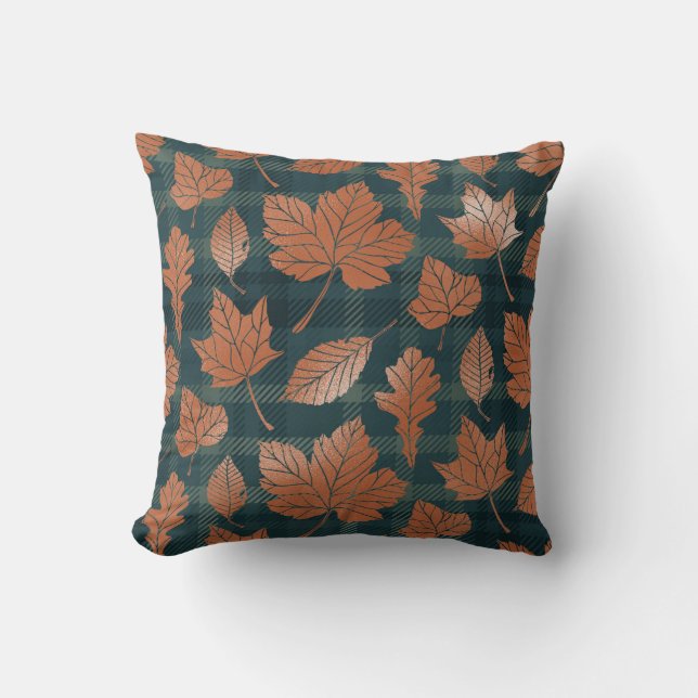 Autumn Leaves Plaid Seamless Pattern Fall Foliage Cushion (Front)