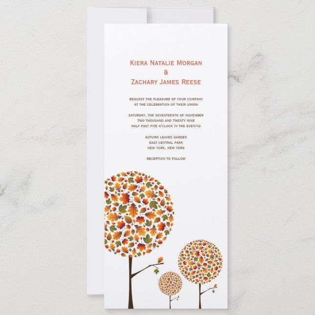 Autumn Leaves Pop Tree Custom Wedding Invitation (Front)