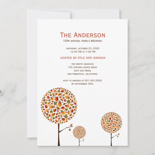 Autumn Leaves Pop Tree Family Reunion Party Invite (Front)