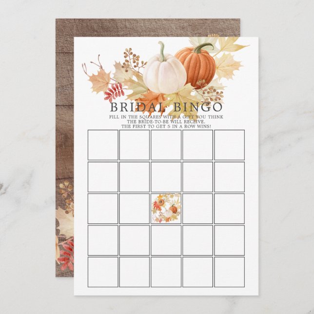 Autumn Leaves Pumpkin BINGO Bridal Shower Game Invitation (Front/Back)