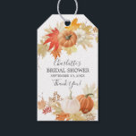 Autumn Leaves Pumpkin Bridal Shower Favour Gift Ta Gift Tags<br><div class="desc">Beautiful autumn favour gift tag featuring a leaf & pumpkin wreath with a coordinating floral back.  Visit our shop to view our fall leaves & pumpkin collection.</div>