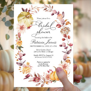 Autumn Leaves Pumpkin Fall Bridal Shower Invitation
