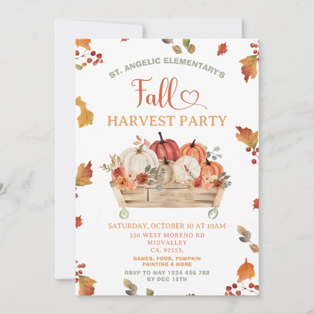Autumn Leaves Pumpkin Fall Harvest Celebration Invitation (Front)