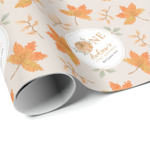 Autumn Leaves Pumpkin Fall Pattern First Birthday Wrapping Paper