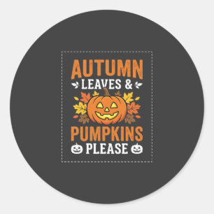 Autumn Leaves Pumpkin Halloween Design Classic Round Sticker