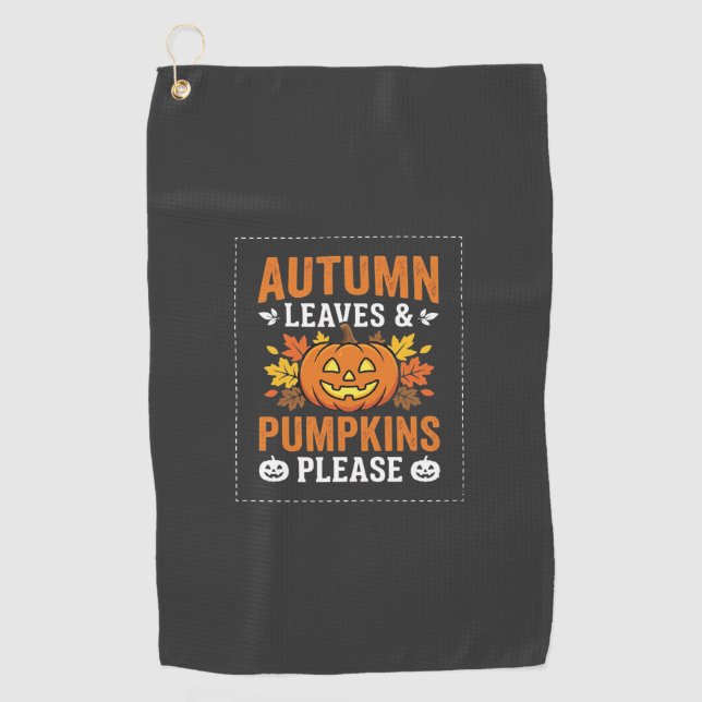 Autumn Leaves Pumpkin Halloween Design Golf Towel (Front)