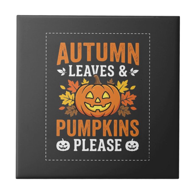 Autumn Leaves Pumpkin Halloween Design Tile (Front)