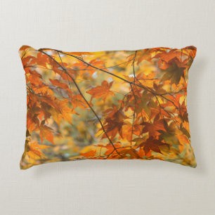 Autumn Leaves Pumpkin Orange Coloured Cotton Decorative Cushion
