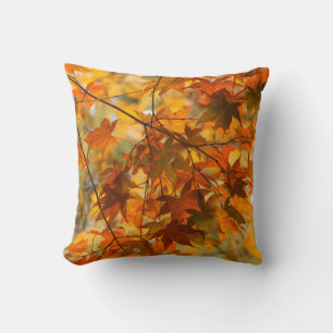 Autumn Leaves Pumpkin Orange Coloured Cushion