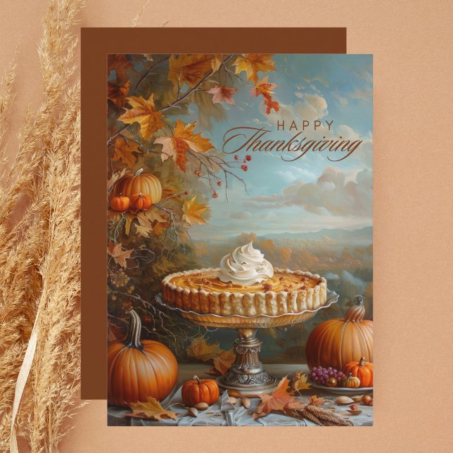 Autumn Leaves Pumpkin Pie Happy Thanksgiving Holiday Card (Creator Uploaded)