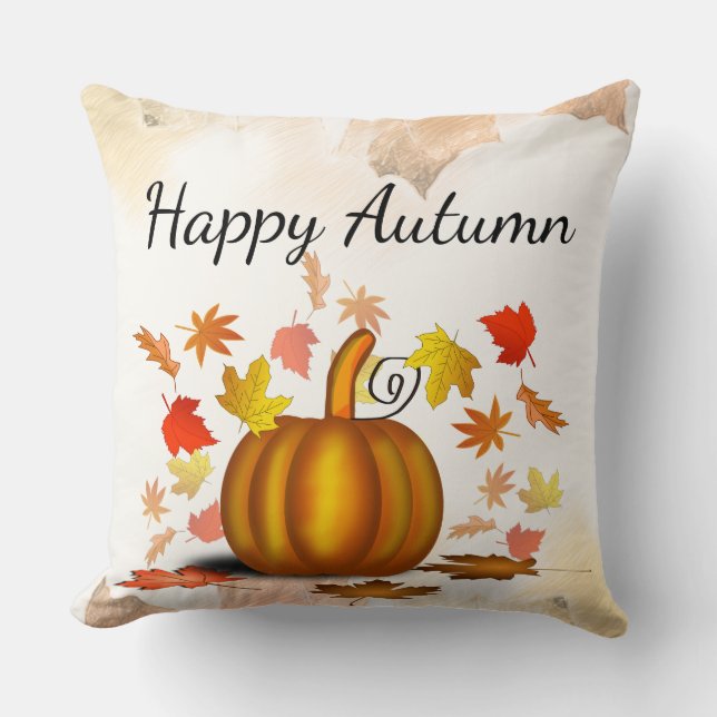 Autumn Leaves & Pumpkin Pillow (Front)