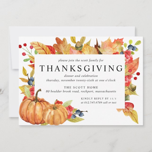 Autumn Leaves Pumpkin Thanksgiving Dinner Invitati Invitation (Front)
