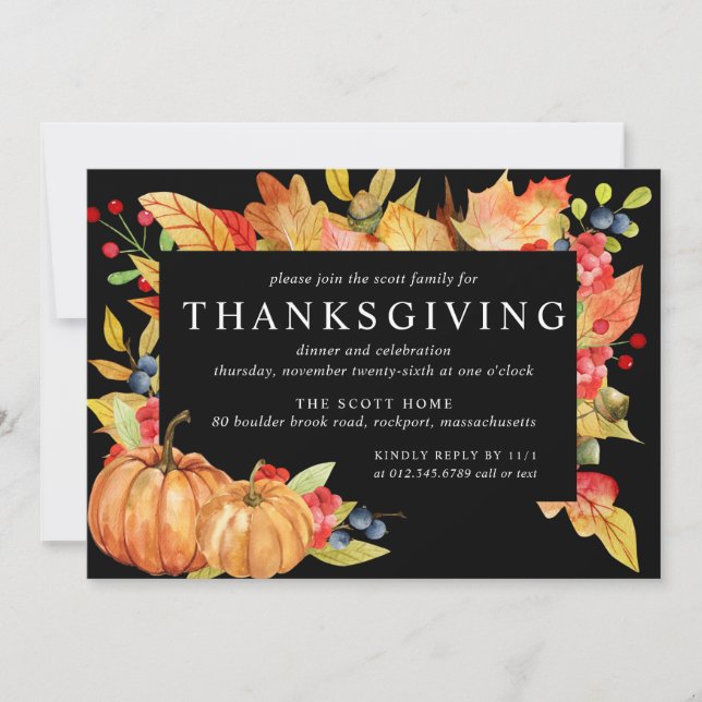 Autumn Leaves Pumpkin Thanksgiving Dinner Invitation (Front)