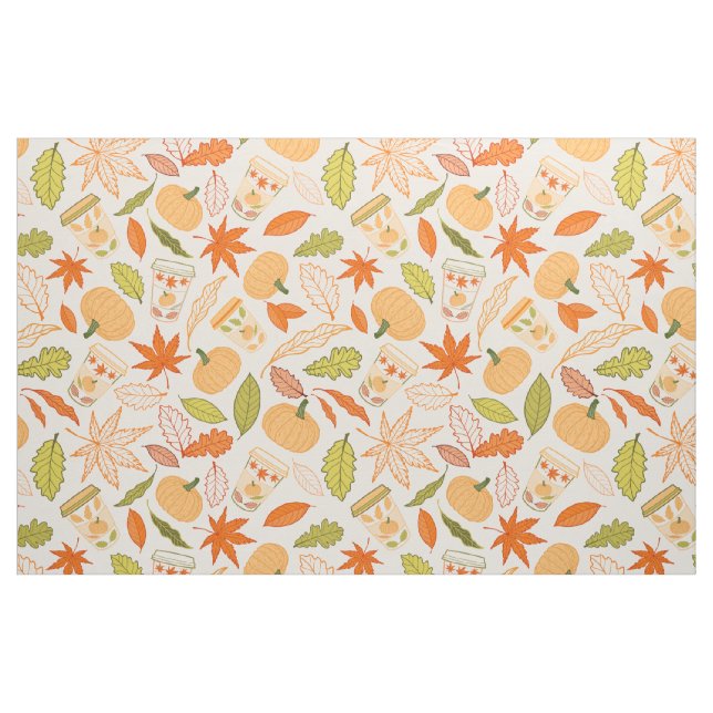 Autumn Leaves, Pumpkins and Coffee Cups Fabric (Fat Quarter)