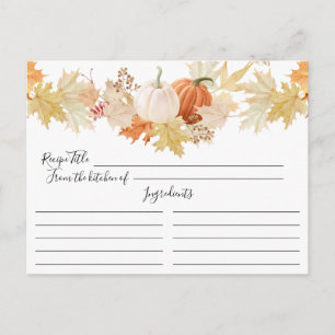 Autumn Leaves Pumpkins Floral Recipe Card