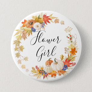 Autumn Leaves Pumpkins Flower Girl 7.5 Cm Round Badge