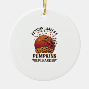 Autumn Leaves Pumpkins Please Halloween Bats Trees Ceramic Tree Decoration