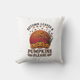 Autumn Leaves Pumpkins Please Halloween Bats Trees Cushion