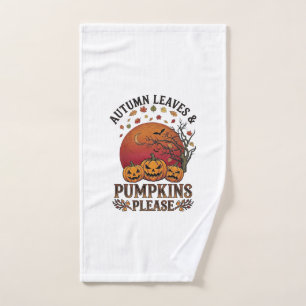 Autumn Leaves Pumpkins Please Halloween Bats Trees Hand Towel