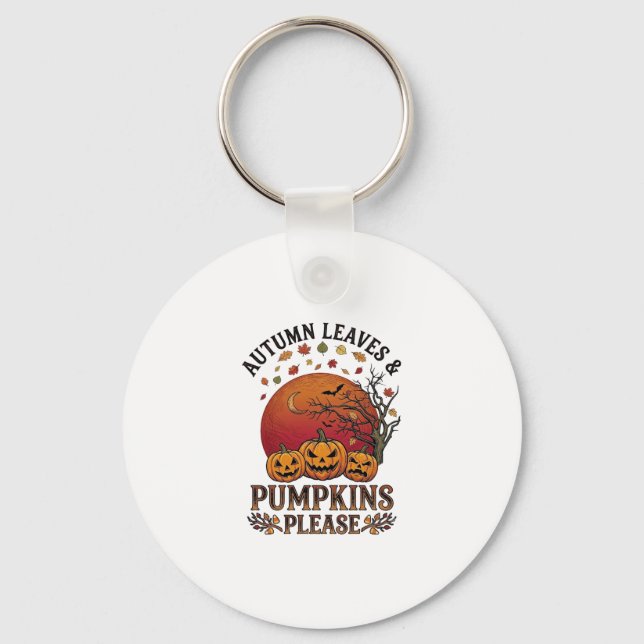 Autumn Leaves Pumpkins Please Halloween Bats Trees Key Ring (Front)