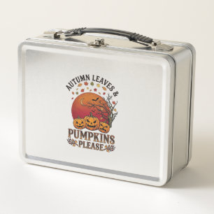 Autumn Leaves Pumpkins Please Halloween Bats Trees Metal Lunch Box