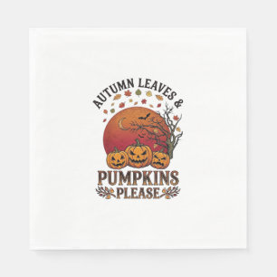 Autumn Leaves Pumpkins Please Halloween Bats Trees Napkin