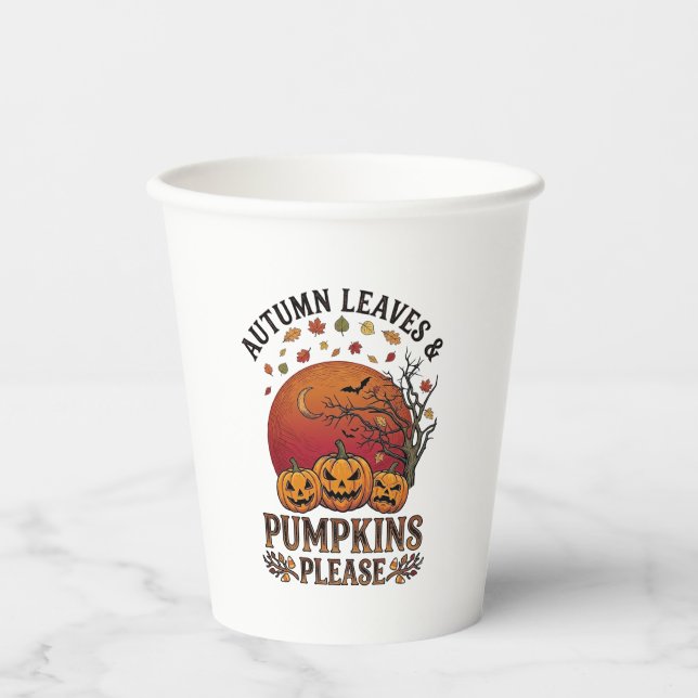 Autumn Leaves Pumpkins Please Halloween Bats Trees Paper Cups (Front)