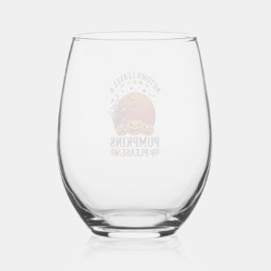 Autumn Leaves Pumpkins Please Halloween Bats Trees Stemless Wine Glass