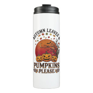 Autumn Leaves Pumpkins Please Halloween Bats Trees Thermal Tumbler