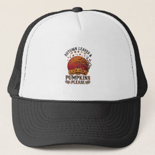 Autumn Leaves Pumpkins Please Halloween Bats Trees Trucker Hat