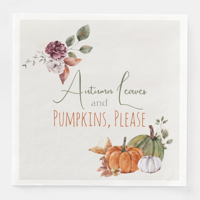 Autumn Leaves & Pumpkins Please Rustic Watercolor Napkin (Front)
