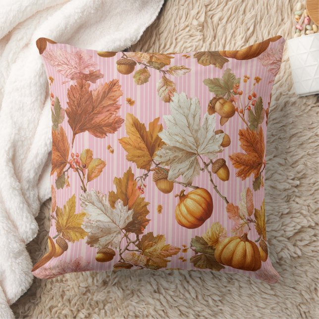 Autumn Leaves & Pumpkins Seamless Pattern Cushion (Blanket)