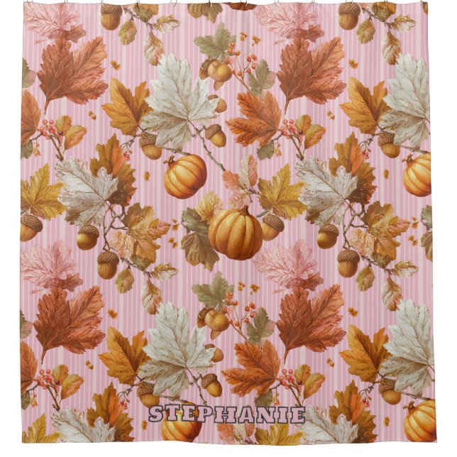 Autumn Leaves & Pumpkins Seamless Pattern Shower Curtain (Front)