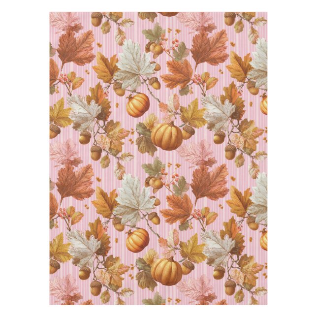Autumn Leaves & Pumpkins Seamless Pattern Tablecloth (Front)