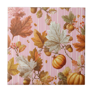 Autumn Leaves & Pumpkins Seamless Pattern Tile