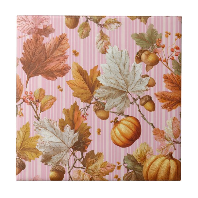 Autumn Leaves & Pumpkins Seamless Pattern Tile (Front)