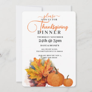 Autumn Leaves& Pumpkins Thanksgiving  Invitation