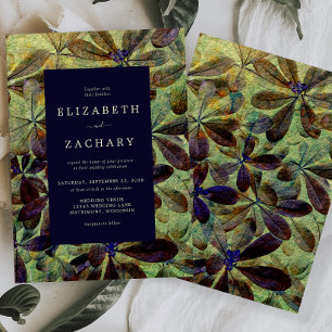 Autumn Leaves Purple Green Yellow Wedding Invitation