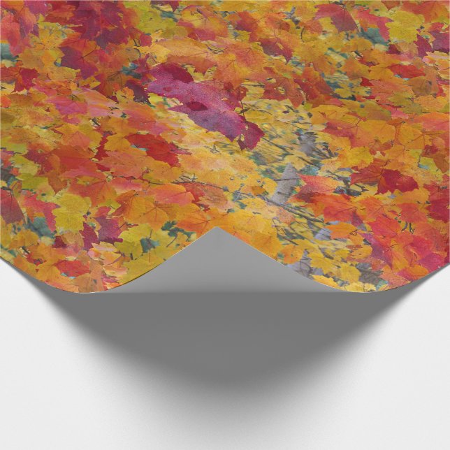 Autumn Leaves Red Gold Orange Botanical Watercolor Wrapping Paper (Corner)