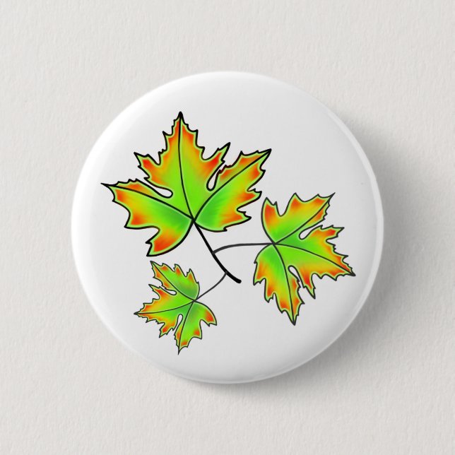 Autumn leaves red green orange leaves 6 cm round badge (Front)