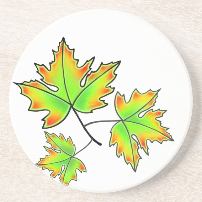 Autumn leaves red green orange leaves coaster (Front)