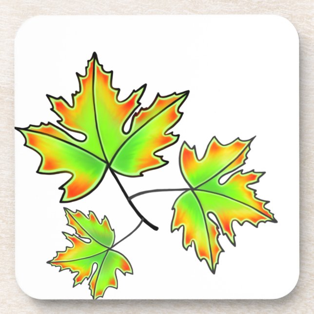 Autumn leaves red green orange leaves coaster (Front)