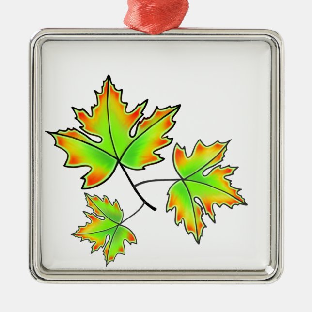 Autumn leaves red green orange leaves metal tree decoration (Front)