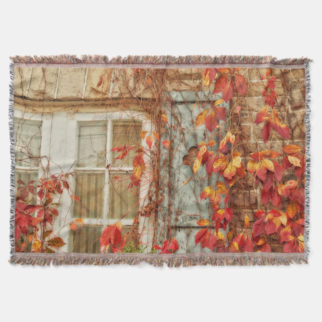 Autumn Leaves Red Orange Yellow Rustic Country Throw Blanket (Front)