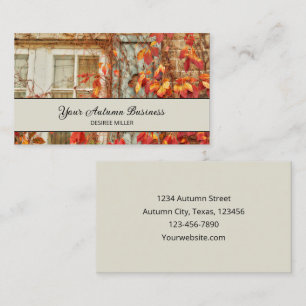 Autumn Leaves Red Yellow Antique Country Window Business Card