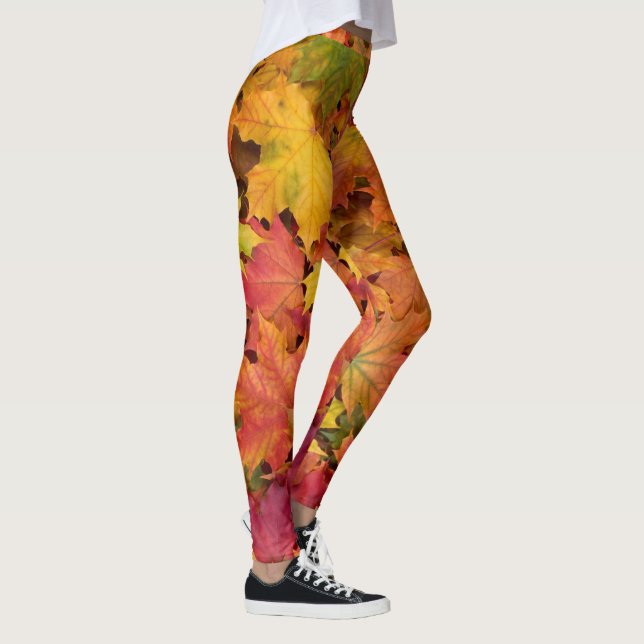 Autumn Leaves Red Yellow Gold Fall Colours Leggings (Right)