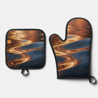 Autumn Leaves Reflection Watercolor Oven Mitt & Pot Holder Set