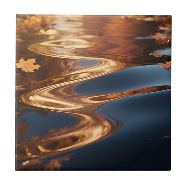 Autumn Leaves Reflection Watercolor Tile (Front)